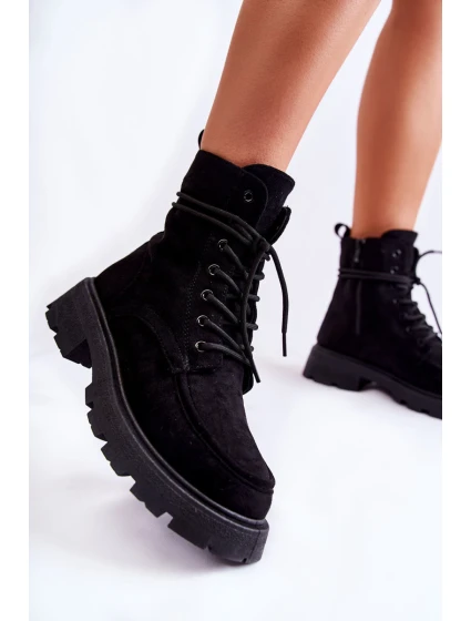 Dámské semišové kozačky zavazované Černá model 21593395 - Boto Dámské semišové kozačky zavazované Černá model 21593395 - Boto