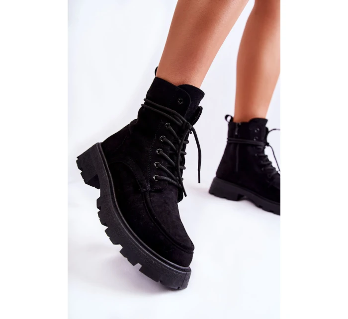 Dámské semišové kozačky zavazované Černá model 21593395 - Boto Dámské semišové kozačky zavazované Černá model 21593395 - Boto
