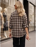 Dámská kostkovaná košile s bavlnou, béžová, FashionStreet DY0496 Dámská kostkovaná košile s bavlnou, béžová, FashionStreet DY0496