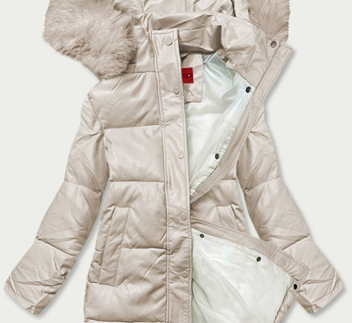 Béžová dámská zimní bunda z ekologické kůže (TY038-3)