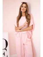 Komplet z viskózy halenka + kalhoty pudrově růžová