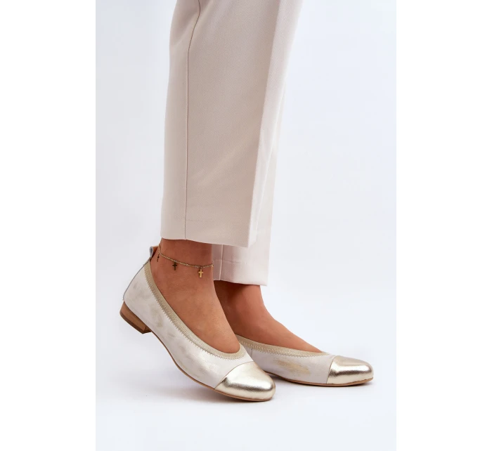 Zazoo 2890 Kožené baleríny Zlaté Ošoupané