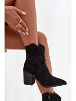 Dámské kožené boty na podpatku v stylu kovbojky černé model 21714314 - Boto