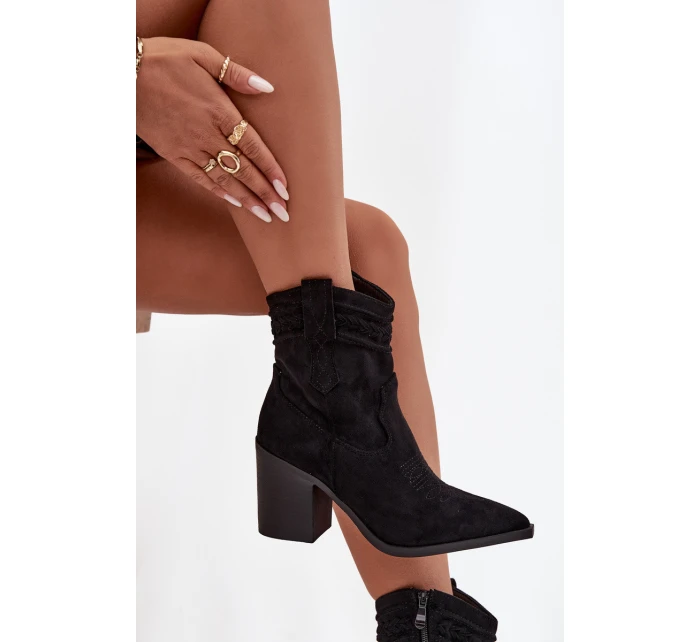 Dámské kožené boty na podpatku v stylu kovbojky černé model 21714314 - Boto