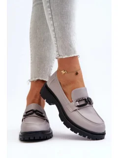 Dámské kožené mokasíny model 19752216 GR Světle šedá s černou - VINCEZA