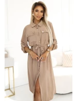 531-3 Midi sukně se zlatými knoflíky a vázáním - MOCHA MOUSSE