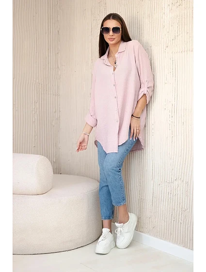 Bavlněná mušelínová košile oversize tmavě pudrově růžová Bavlněná mušelínová košile oversize tmavě pudrově růžová