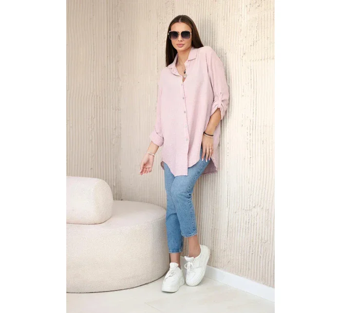 Bavlněná mušelínová košile oversize tmavě pudrově růžová