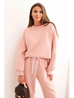 Dámská souprava máslová s volnou mikinou a kalhotami s nápisem LOVE tmavě pudrově růžová