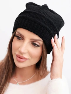 Dámská zimní čepice z vlny a s pleteným vzorem model 21817783 černá - K-Fashion