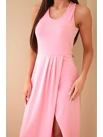 Dámské bavlněné midi šaty bez rukávů s řasením světle růžové Dámské bavlněné midi šaty bez rukávů s řasením světle růžové