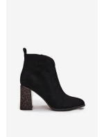 Kožené semišové dámské kotníkové boty na podpatku s Černé model 21711901 - Boto