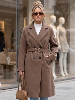Elegancki płaszcz damski dwurzędowy z paskiem fango FashionStreet NY0790