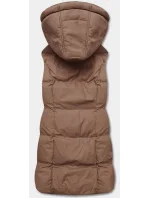 Tmavě béžová péřová dámská vesta s kapucí (5M721-84) Tmavě béžová péřová dámská vesta s kapucí (5M721-84)