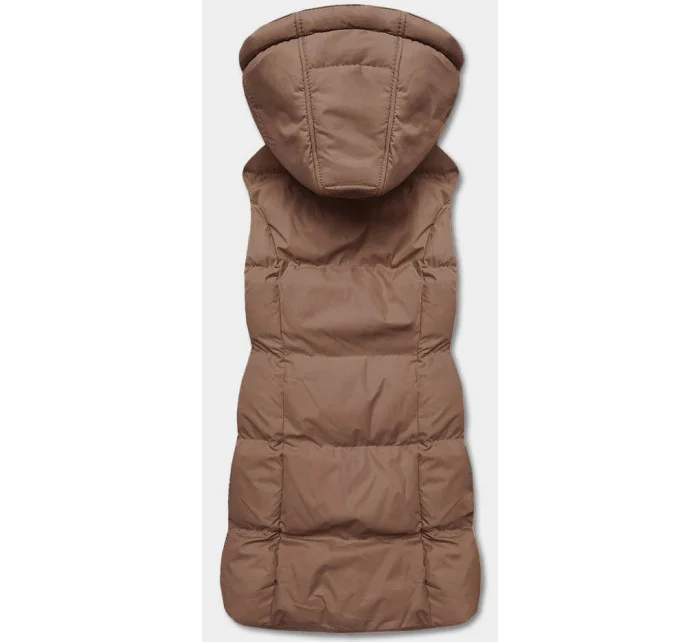 Tmavě béžová péřová dámská vesta s kapucí (5M721-84) Tmavě béžová péřová dámská vesta s kapucí (5M721-84)