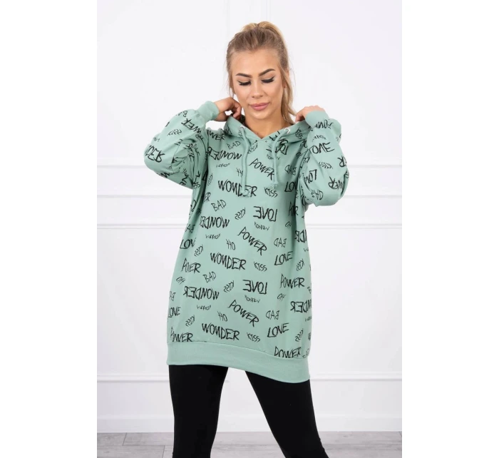 Mikina s nápisy tmavě mátová