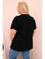 Dámská bavlněná halenka Plus Size s potiskem  černá + oranžová model 21175959 - K-Fashion