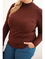 Dámský svetr Plus Size z viskózy s rolákem hnědý
