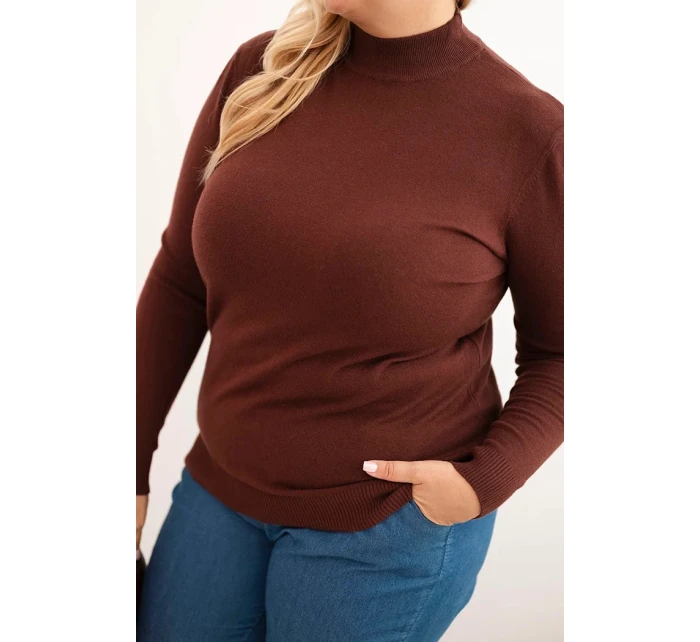 Dámský svetr Plus Size z viskózy s rolákem hnědý
