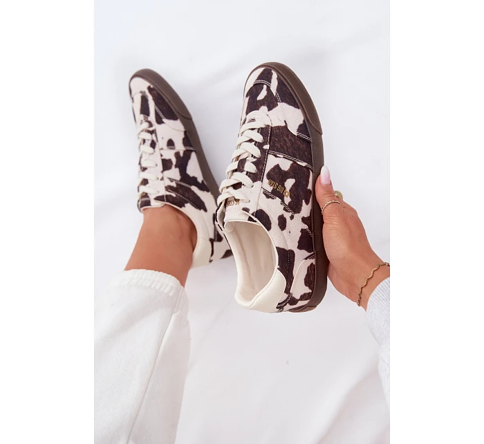 Dámské tenisky s nášivkami Big Star TT274369 Bílá-hnědé