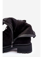 Semišové zateplené pracovní boty na plochém podpatku, černá gondola
