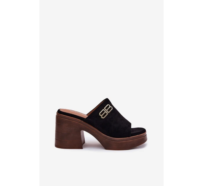 Dámské pantofle / sandály na platforma podpatku 17400 Černá s hnědou - Vinceza