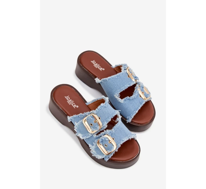 Dámské pantofle na platformě 100-486 Jeans modrá s černou - Joalice Paris Dámské pantofle na platformě 100-486 Jeans modrá s černou - Joalice Paris