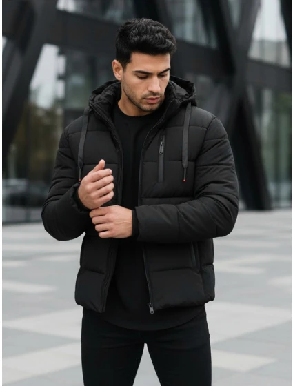 Pánská prošívaná zimní bunda s kapucí černá FashionStreet TX5117