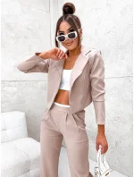 Béžový dámský komplet krátké sako a široké kalhoty model 19763935 - Moon Béžový dámský komplet krátké sako a široké kalhoty model 19763935 - Moon