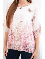 Dámská halenka s plisovaným rukávem a potiskem růžová