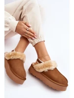 Kožené Semišové Pantofle Dámské Na Platformě S Kožíškem Camel model 21638811 - Boto
