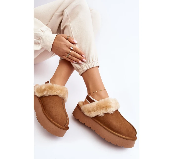 Kožené Semišové Pantofle Dámské Na Platformě S Kožíškem Camel model 21638811 - Boto