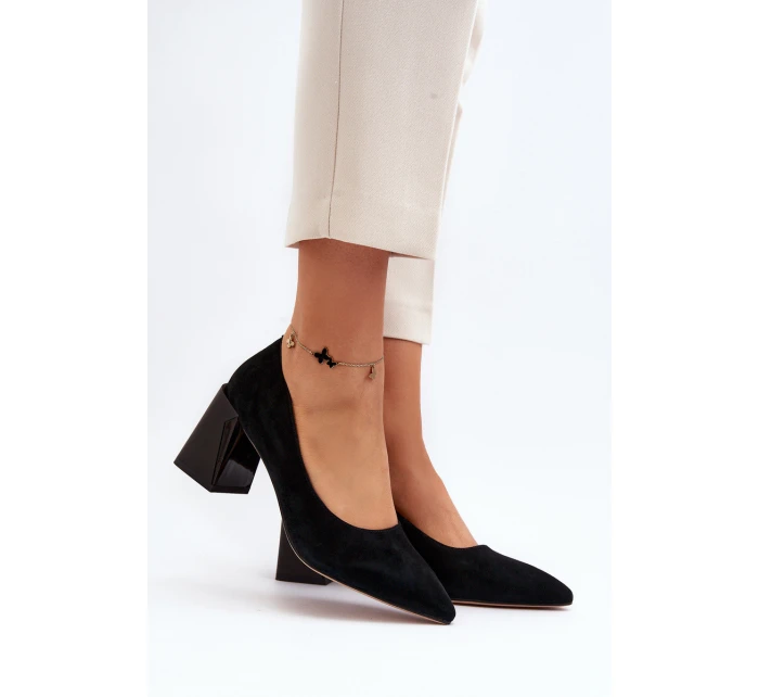 Sametové lodičky na podpatku černé model 21649291 - VINCEZA
