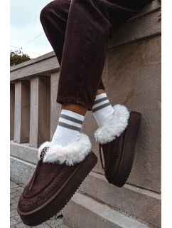 Dámské sněhule s kožíškem na platformě čokoládové model 21714860 - Boto