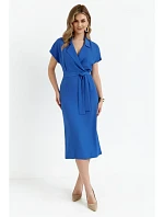 S363 Košilové šaty s páskem na zavázání - modré