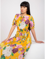 Žluté midi šaty s květinovými potisky Melani