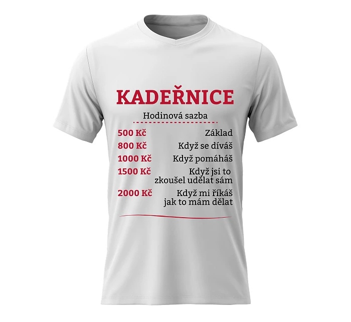 Dámské bavlněné tričko s potiskem - HODINOVÁ SAZBA KADEŘNICE - bílé