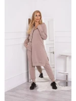 Mikinová souprava s delší stranou tmavě béžová