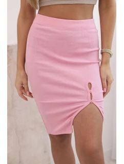 Dámská pruhovaná bavlněná sukně s rozparkem a ozdobnými knoflíky světle růžová