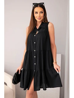 Dámské bavlněné košilové šaty bez rukávů s knoflíky černá