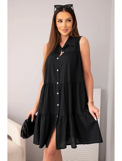 Dámské bavlněné košilové šaty bez rukávů s knoflíky černá Dámské bavlněné košilové šaty bez rukávů s knoflíky černá