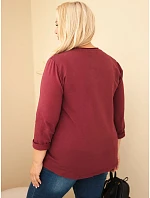 Dámská bavlněná mikina Plus Size s krajkovým vsadkou a kapsou bordó