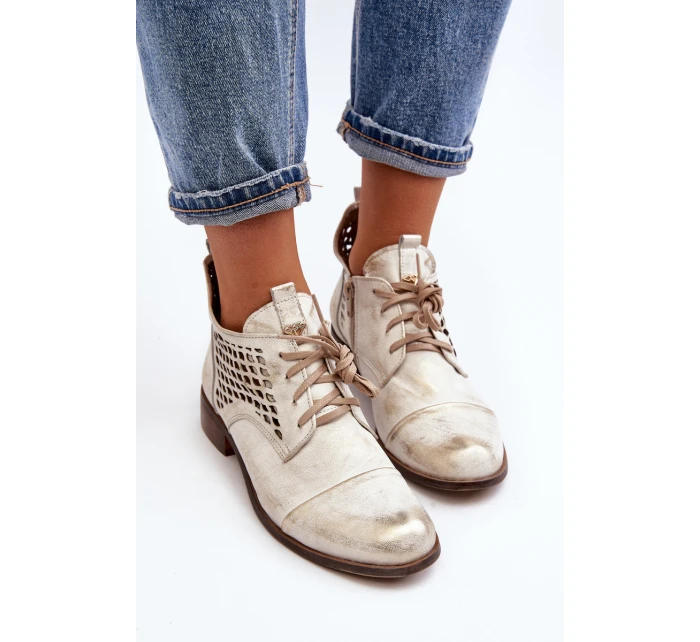 model 21646171 Nízké Kozačky Kožené Dámské Stříbrné - Zazoo