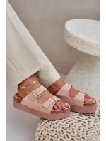 Dámské Pantofle Na Masivní Platformě S Přezkami Růžové Aramia Dámské Pantofle Na Masivní Platformě S Přezkami Růžové Aramia