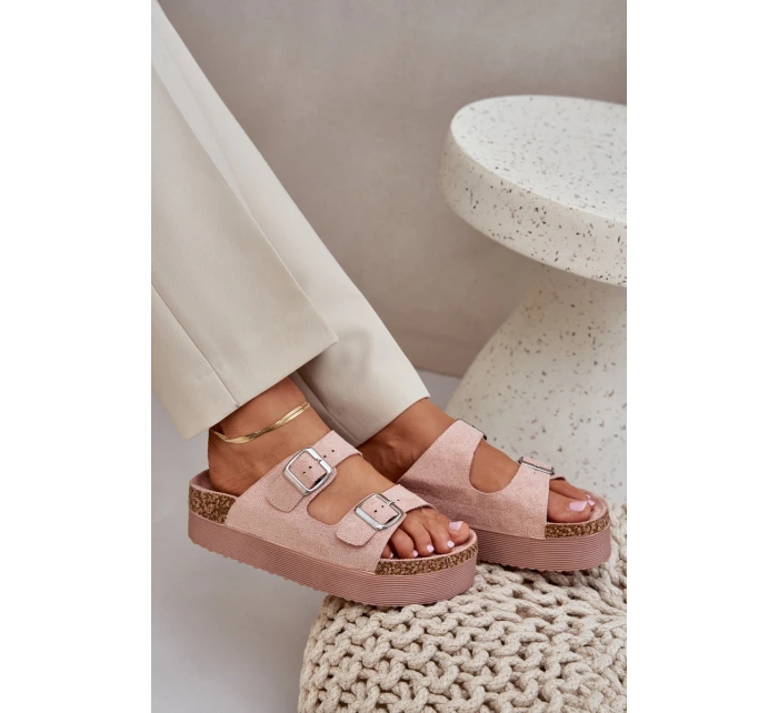 Dámské Pantofle Na Masivní Platformě S Přezkami Růžové Aramia Dámské Pantofle Na Masivní Platformě S Přezkami Růžové Aramia