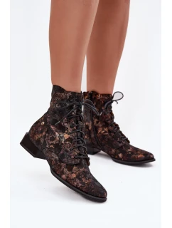 Seminářové vzorované kotníkové boty na ploché podrážce Maciejka 06391-02 Černo-zlaté