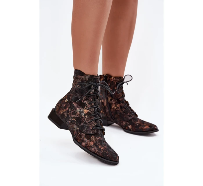 vzorované kotníkové boty na ploché podrážce model 21714005 - Maciejka