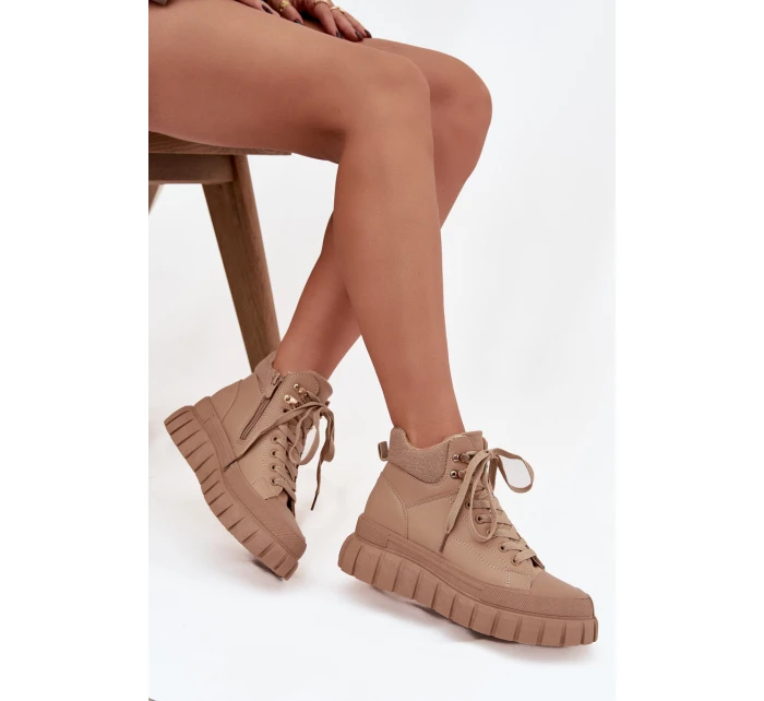 Dámské zateplené kozačky trapery na platformě Camel model 21747749 - Boto Dámské zateplené kozačky trapery na platformě Camel model 21747749 - Boto