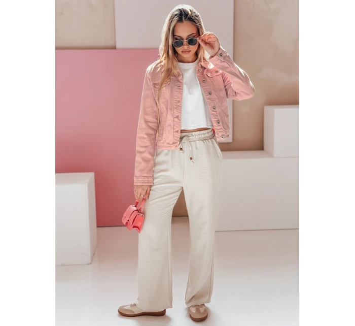 Dámská krátká džínová bunda PASTELLO růžová FashionStreet TY4909