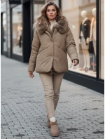 LUNAVI dámská prošívaná zimní bunda s kožešinou světle béžová FashionStreet TY4665z